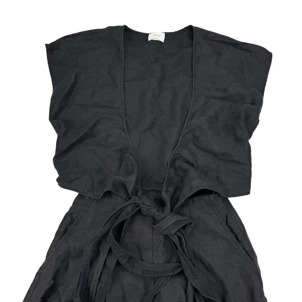 WILFRED Aritzia Brax Linen Blend Wrap Wide Leg Cut Out Jumpsuit Size 0 Black